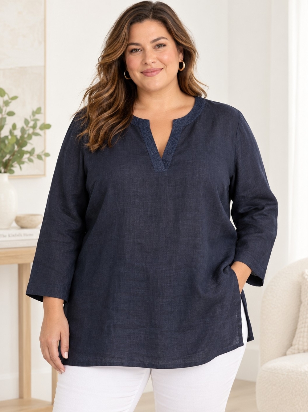 Lauren Ralph Lauren Navy Split-Neck Tunic